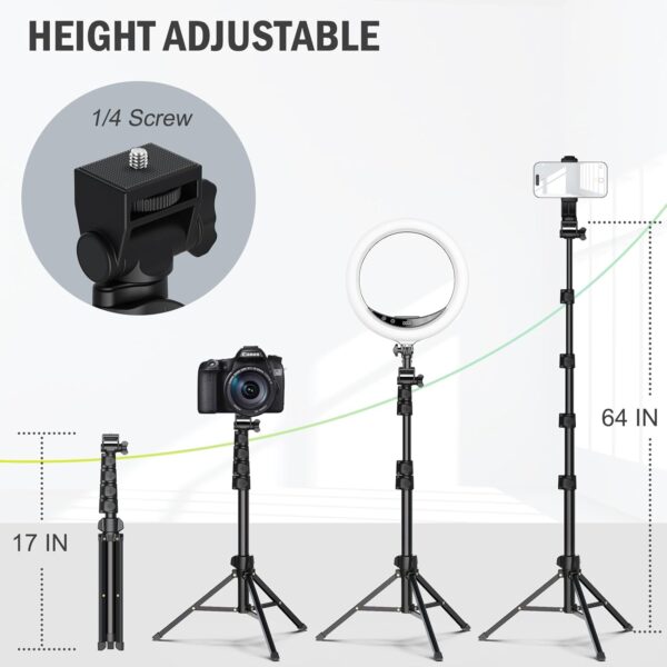 64” Tripod for Cell Phone & Camera, Phone Tripod with Remote and Phone Holder, Portable Tripod for iPhone, Phone Tripod for Video Recording, Cell Phone Tripod Mount Stand for Cellphone - Image 4