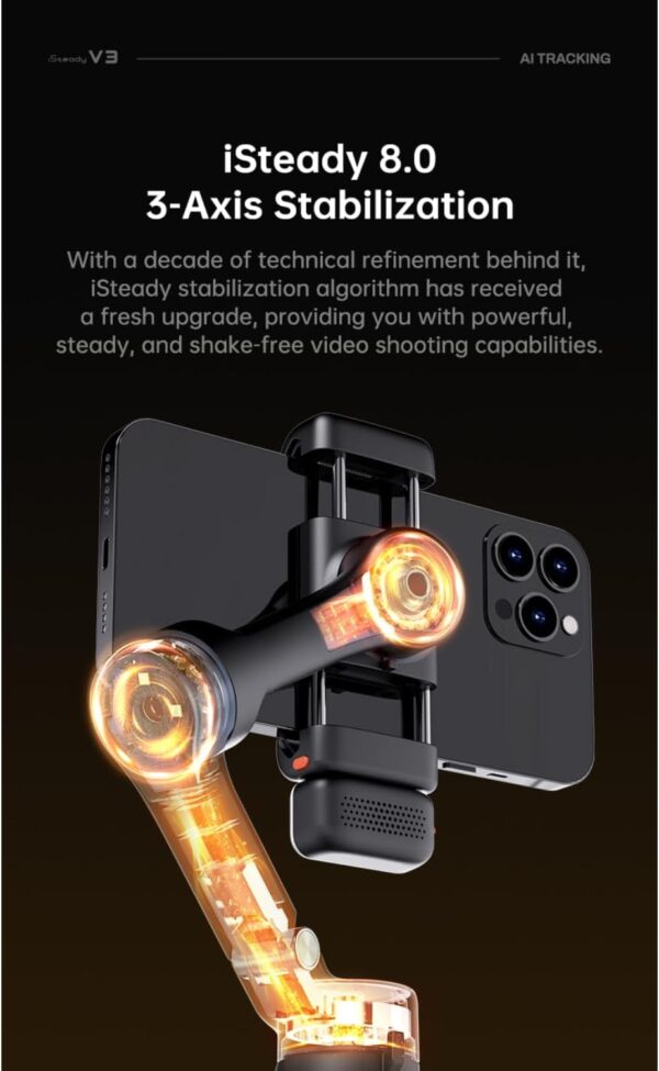 hohem Gimbal Stabilizer for Smartphone iSteady V3,Portable Phone Stabilizers with Al Tracker Detachable Remote Control Built-in Extension Rod/Tripod 3-Axis Stabilization 3-Color Fill Light - Image 3