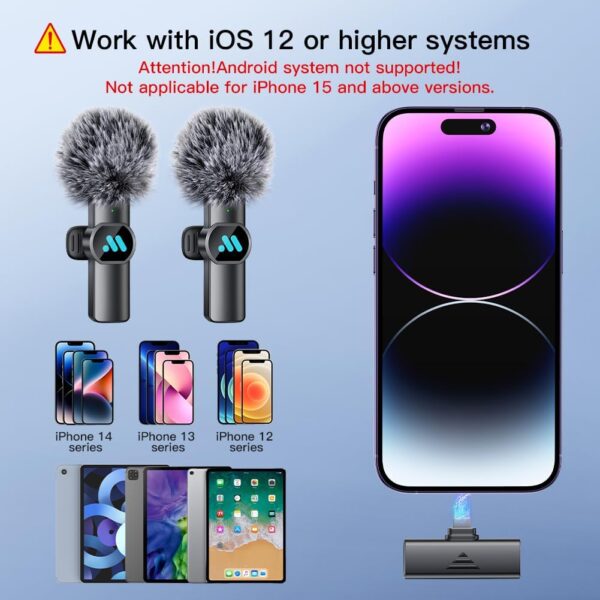 2pcs Lavalier Wireless Microphone for iPhone iPad, Wireless Microphone for Video Recording, Game Live Streaming, Interviews, YouTube, TikTok, Vlog(for iPhone 14 and Below) - Image 2