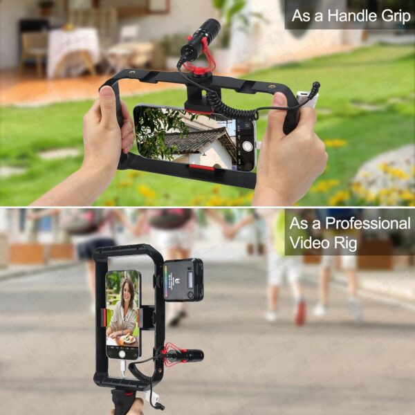 Smartphone Video Rig Hand Girp Stabilizer Filmmaking Vlogging Case Phone Video Stabilizer with Cold Shoe for Film Maker Video Grapher Compatible with iPhone 15/14/13/12/ Pro Max and Android - Image 5