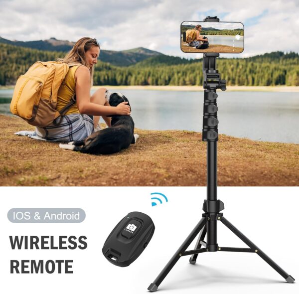 64” Tripod for Cell Phone & Camera, Phone Tripod with Remote and Phone Holder, Portable Tripod for iPhone, Phone Tripod for Video Recording, Cell Phone Tripod Mount Stand for Cellphone - Image 3