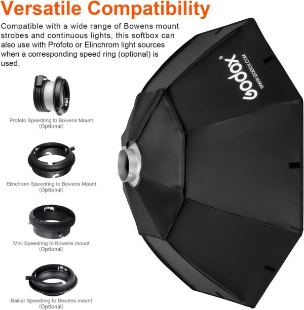 Godox Octagon Softbox 37 inch/95cm Photography Light Diffuser and Modifier with Bowens Speedring Mount for Monolight Photo Studio Strobe Lighting - Image 7