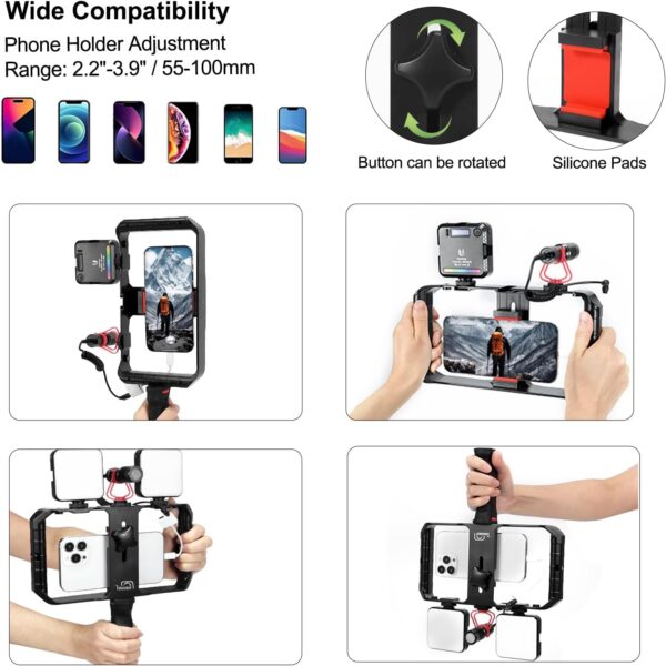 Smartphone Video Rig Hand Girp Stabilizer Filmmaking Vlogging Case Phone Video Stabilizer with Cold Shoe for Film Maker Video Grapher Compatible with iPhone 15/14/13/12/ Pro Max and Android - Image 3