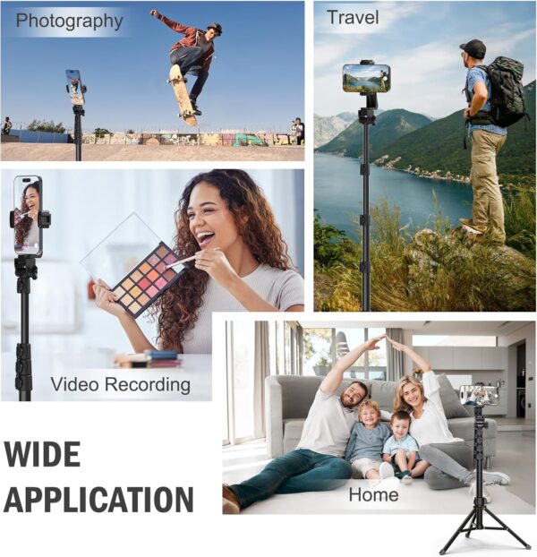 64” Tripod for Cell Phone & Camera, Phone Tripod with Remote and Phone Holder, Portable Tripod for iPhone, Phone Tripod for Video Recording, Cell Phone Tripod Mount Stand for Cellphone - Image 2