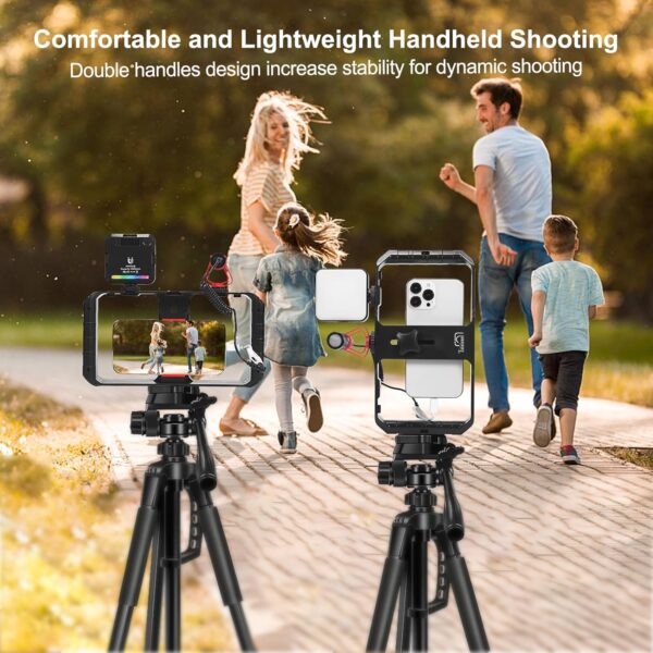 Smartphone Video Rig Hand Girp Stabilizer Filmmaking Vlogging Case Phone Video Stabilizer with Cold Shoe for Film Maker Video Grapher Compatible with iPhone 15/14/13/12/ Pro Max and Android - Image 2